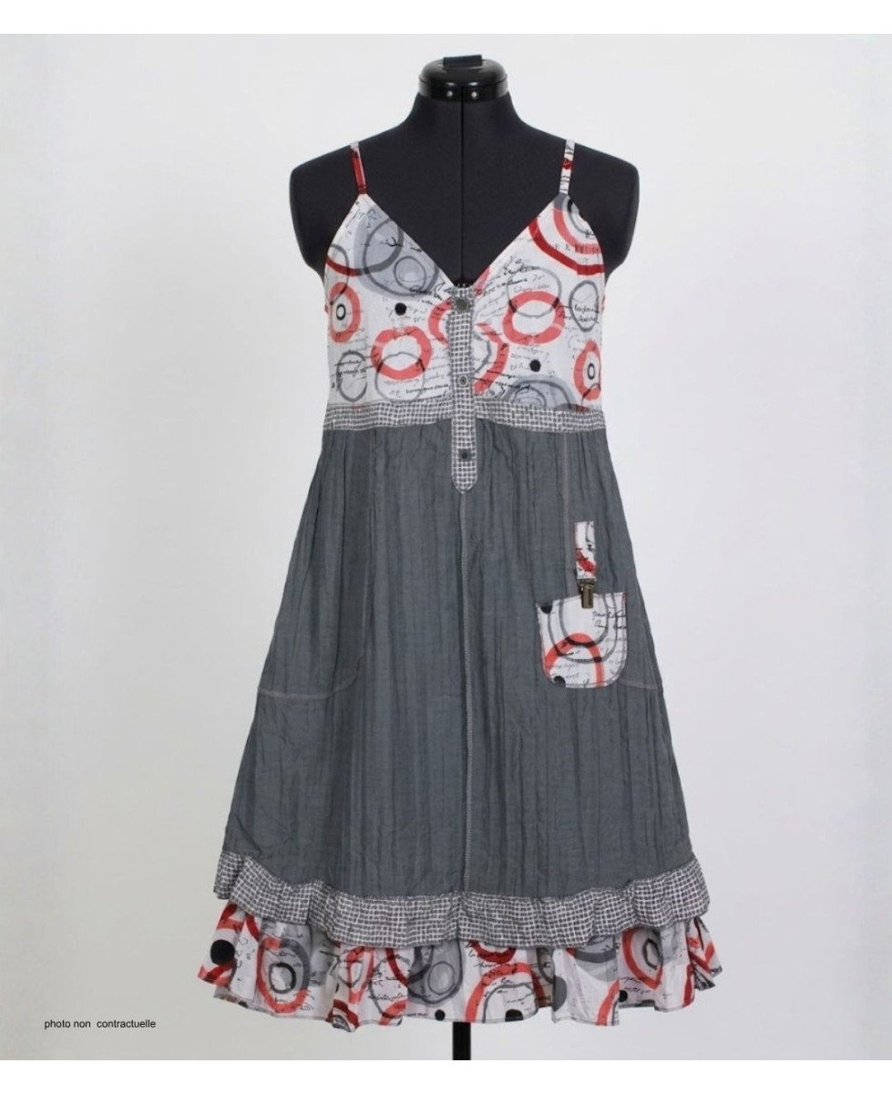MAYFLOWER ALIAN - Robe dentelle grise fines bretelles chic