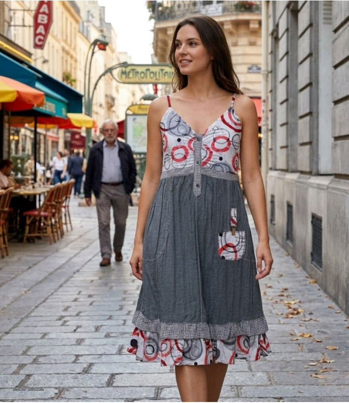MAYFLOWER ALIAN - Robe dentelle grise fines bretelles chic