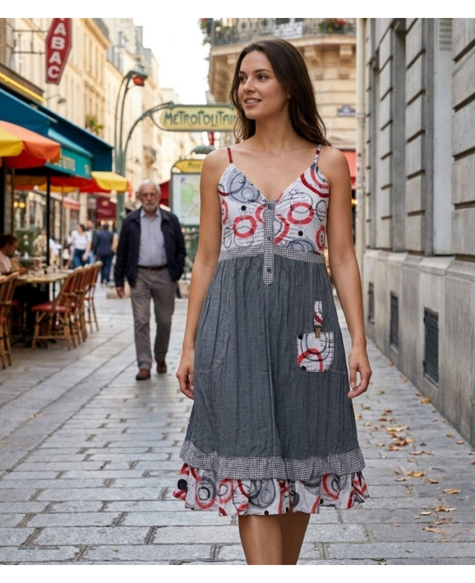 MAYFLOWER ALIAN - Robe dentelle grise fines bretelles chic