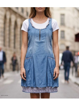 Robe en jean pour femme de la marque MAYFLOWER modèle VF048S de couleur bleu stone en coton léger.