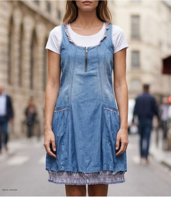 Robe en jean pour femme de la marque MAYFLOWER modèle VF048S de couleur bleu stone en coton léger.