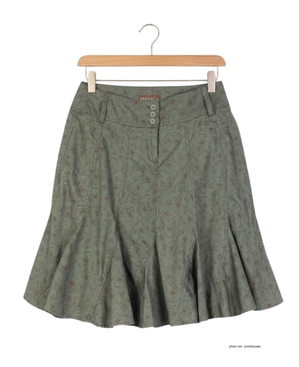 MAYFLOWER 011091U001 - Jupe plissée fleurie kaki en coton