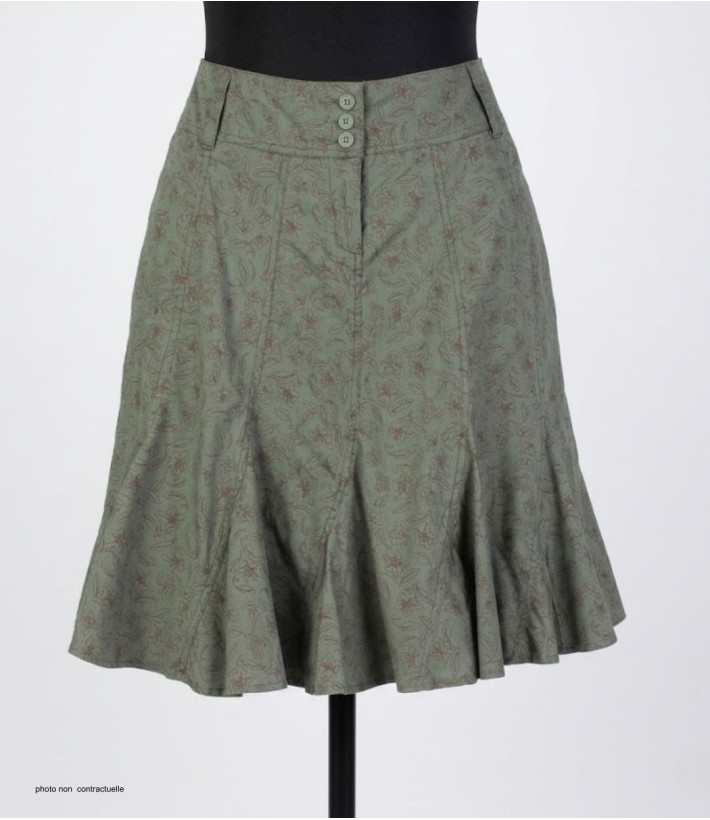 MAYFLOWER 011091U001 - Jupe plissée fleurie kaki en coton