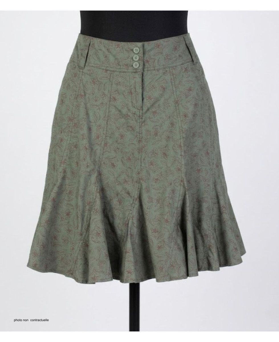MAYFLOWER 011091U001 - Jupe plissée fleurie kaki en coton