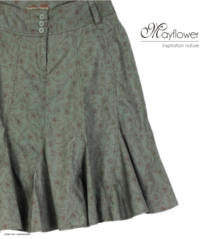 MAYFLOWER 011091U001 - Jupe plissée fleurie kaki en coton