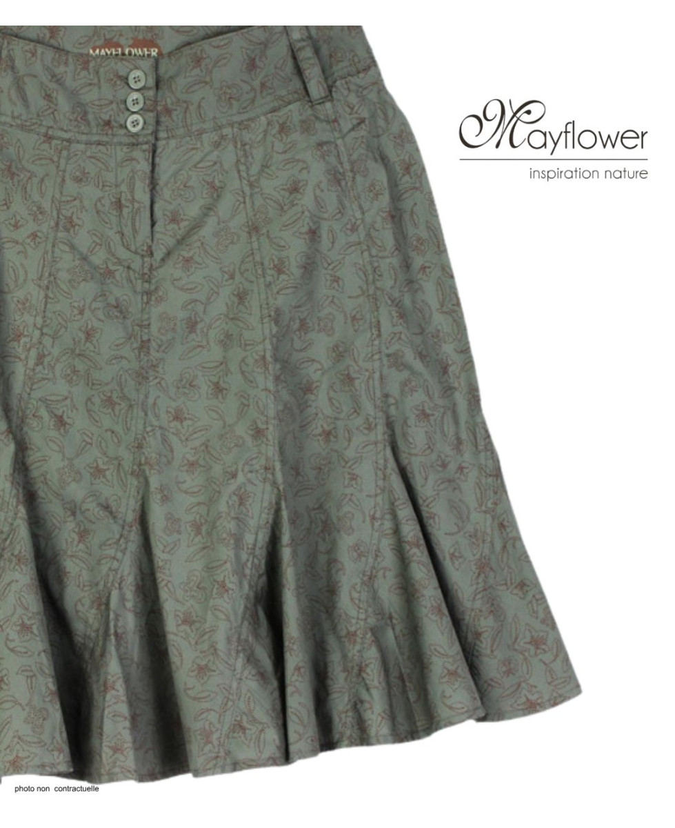 MAYFLOWER 011091U001 - Jupe plissée fleurie kaki en coton