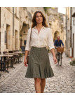 MAYFLOWER 011091U001 - Jupe plissée fleurie kaki en coton