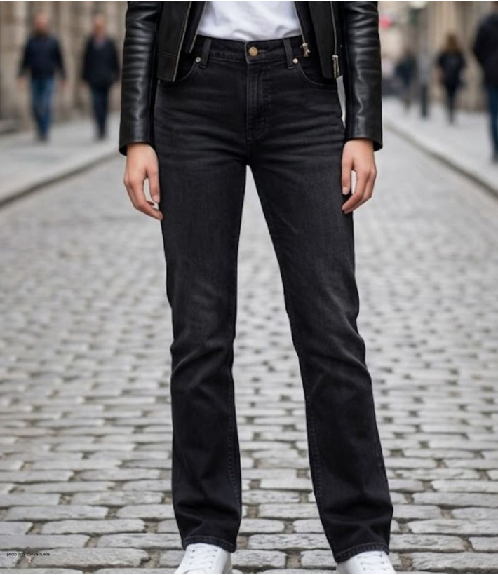Jean en tissu extensible noir pour femme de la marque MAYFLOWER modèle OUDA en toile denim stretch à 5 poches.
