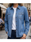 Chemisier en jean pour femme de la marque MAYFLOWER modèle LERIDA1 de couleur bleu denim en coton fluide.
