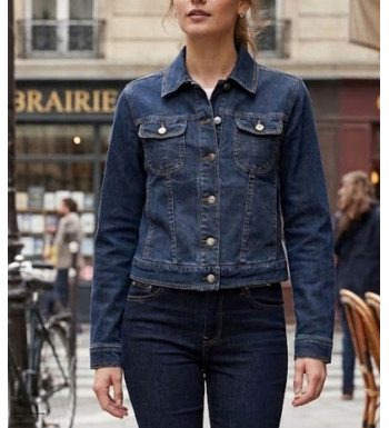Blouson en jean léger pour femme de la marque MAYFLOWER modèle PF360 de couleur bleu stone washed en denim stretch.