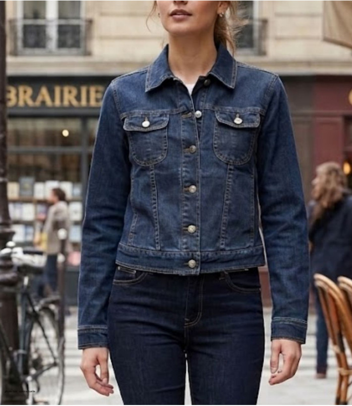 Blouson en jean léger pour femme de la marque MAYFLOWER modèle PF360 de couleur bleu stone washed en denim stretch.