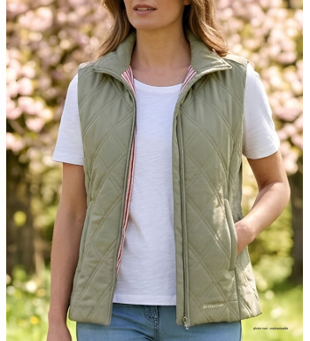 Gilet sans manches bicolore femme MAYFLOWER modèle 610443U001 de couleur kaki clair et brique terracota.