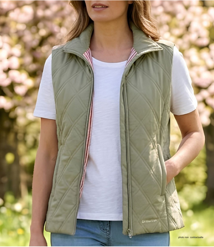 Gilet sans manches bicolore femme MAYFLOWER modèle 610443U001 de couleur kaki clair et brique terracota.
