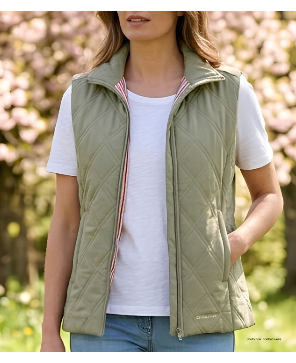 Gilet sans manches bicolore femme MAYFLOWER modèle 610443U001 de couleur kaki clair et brique terracota.
