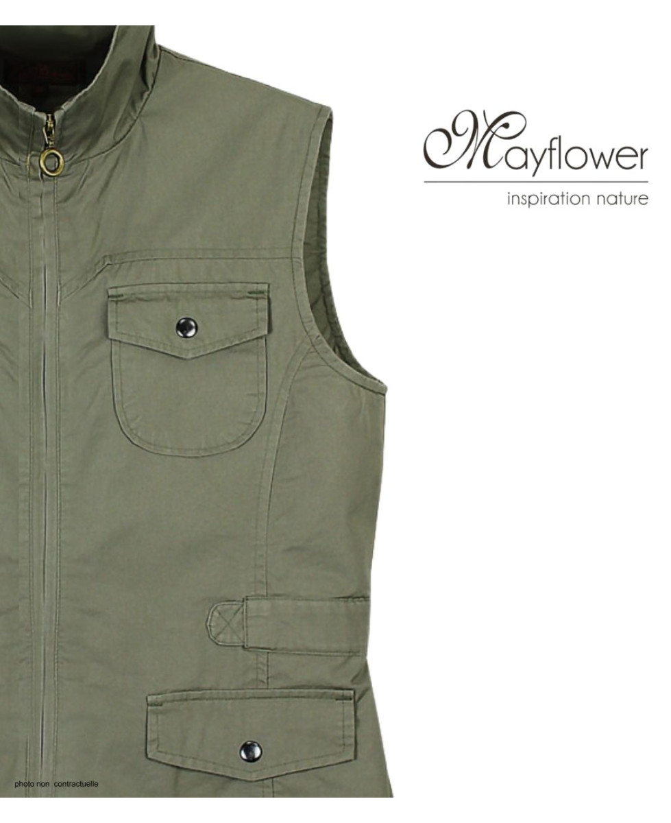 MAYFLOWER MITSY1 Gilet sans manches kaki en coton ajustable