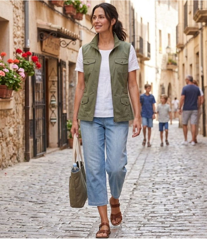 MAYFLOWER MITSY1 Gilet sans manches kaki en coton ajustable