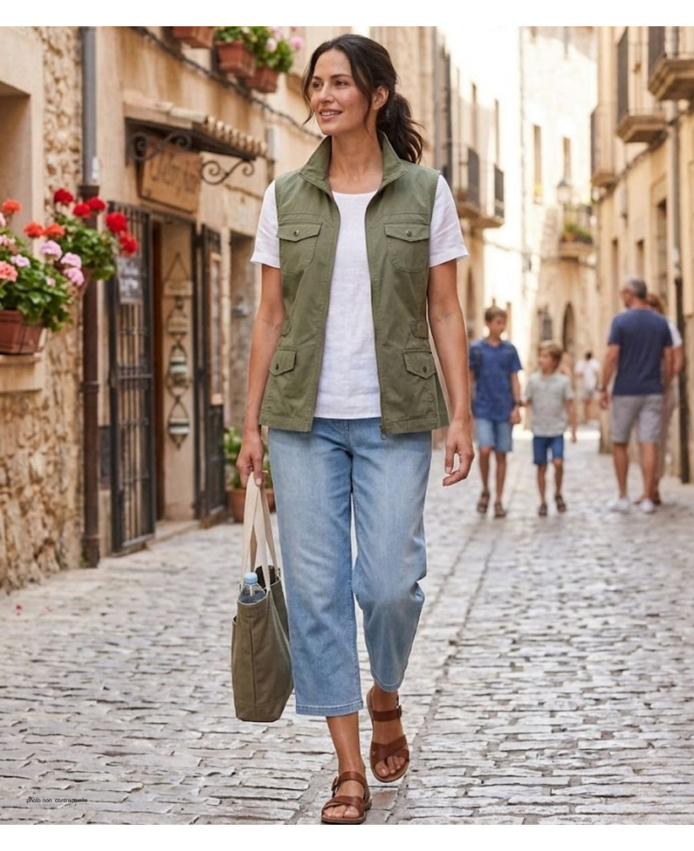 MAYFLOWER MITSY1 Gilet sans manches kaki en coton ajustable