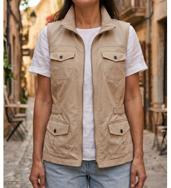 MAYFLOWER MITSY2 Gilet sans manches beige coton ajustable
