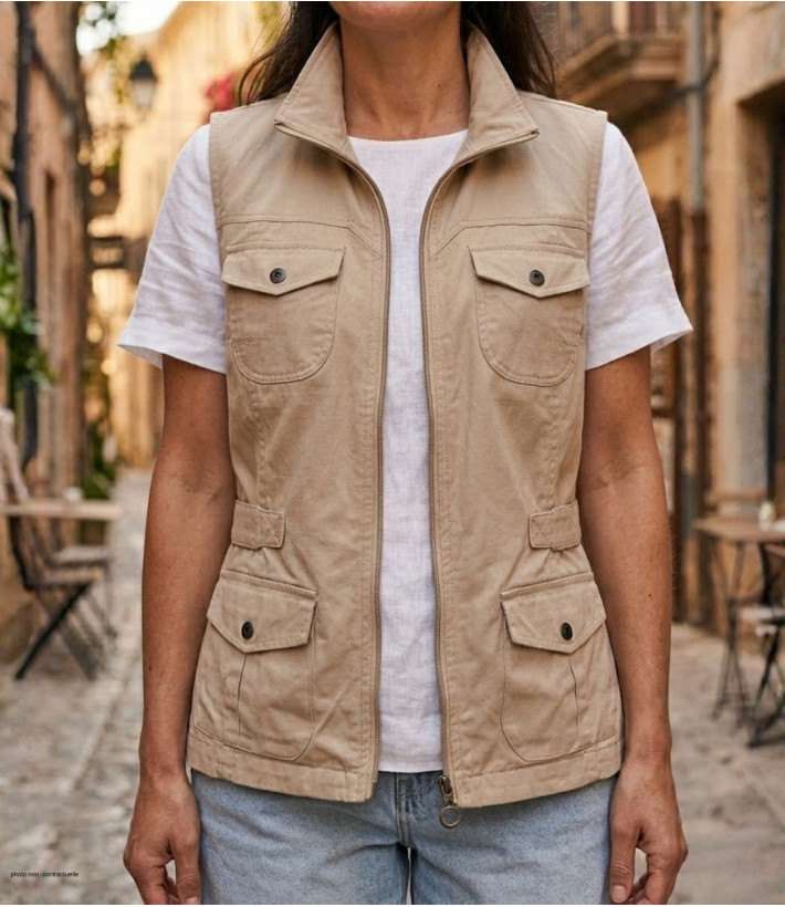 MAYFLOWER MITSY2 Gilet sans manches beige coton ajustable