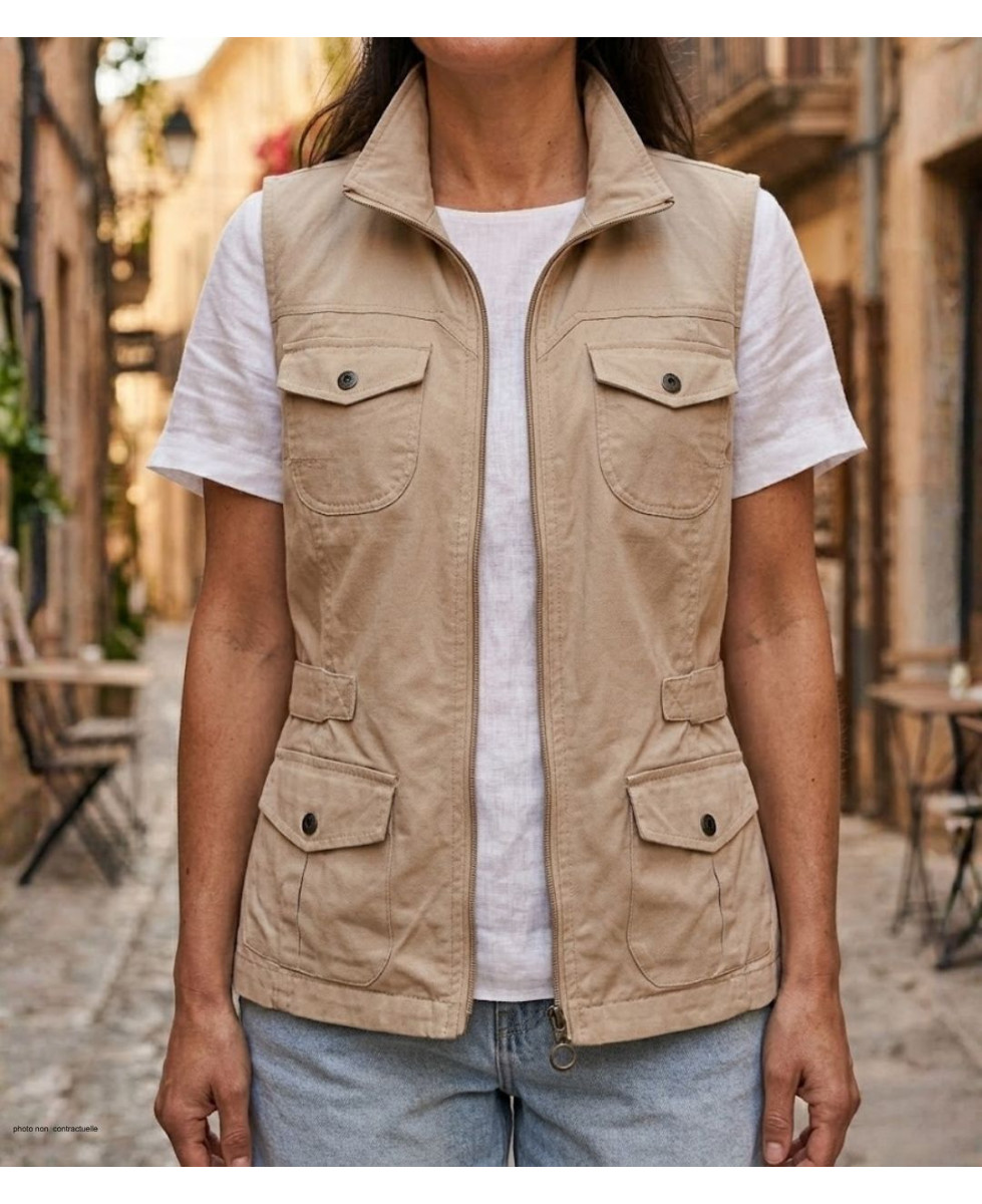 MAYFLOWER MITSY2 Gilet sans manches beige coton ajustable