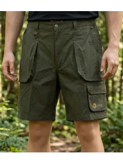 Short de randonnée technique pour homme de la marque OGALO modèle SE9012 de couleur taupe avec poches cargo latérales.