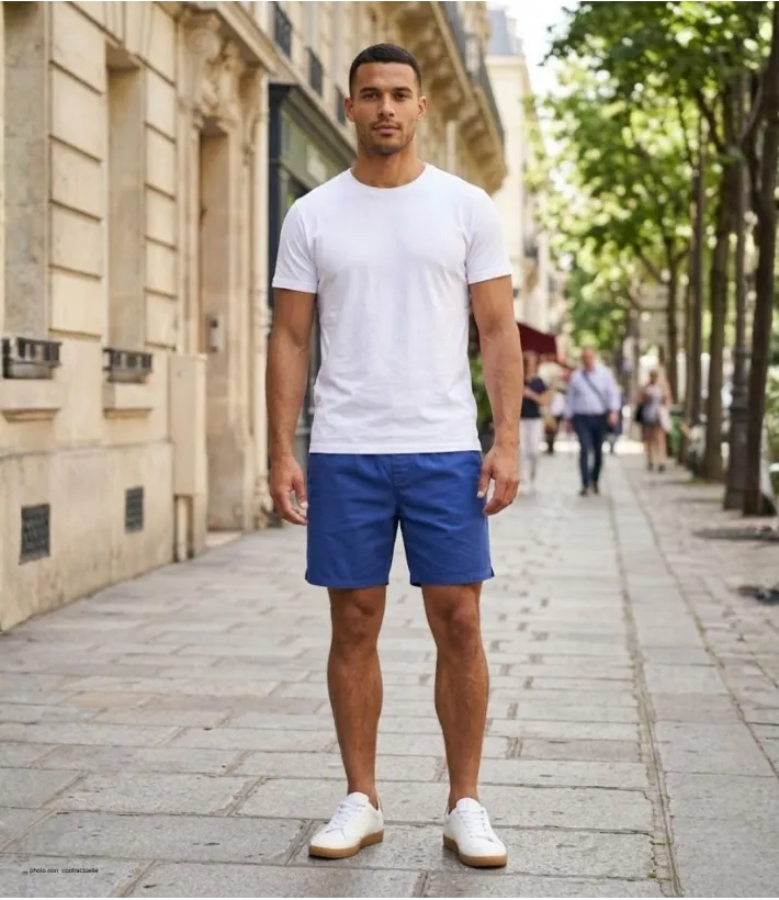 Short CHALLENGER BIVOUAC6 | Short homme élastique bleu coton