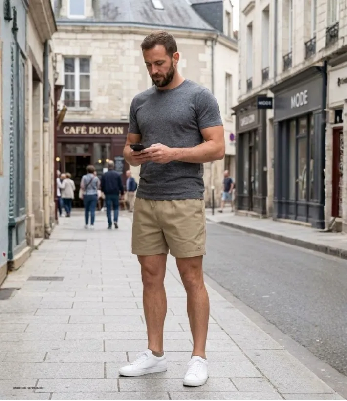 Short CHALLENGER 710095U001 | Short homme 3 poches beige coton