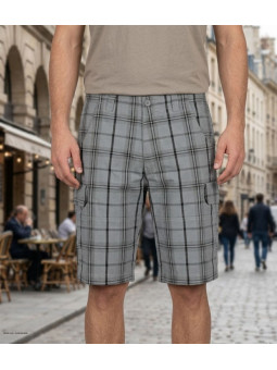 Bermuda homme Winchester INTACT3 à carreaux en coton gris