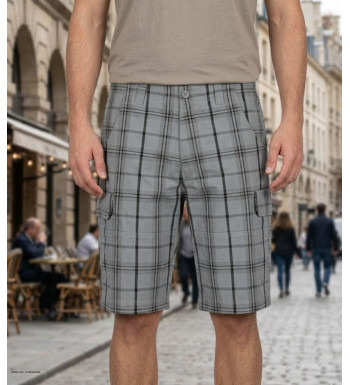 Bermuda homme Winchester INTACT3 à carreaux en coton gris