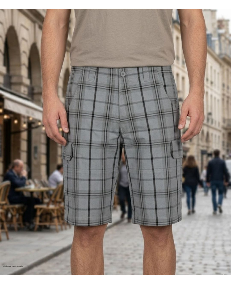 Bermuda homme Winchester INTACT3 à carreaux en coton gris