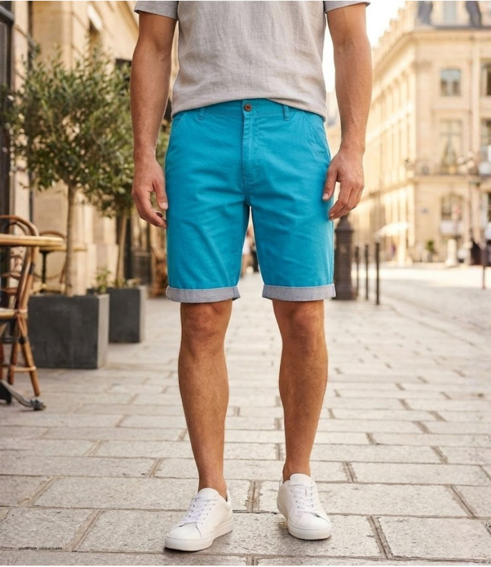 Bermuda uni avec revers CHALLENGER IBIZA1 - Short 100% coton bleu