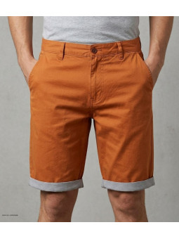 Bermuda uni en coton pour homme de la marque CHALLENGER modèle IBIZA2 coloris orange de face avec finitions revers contrastés.