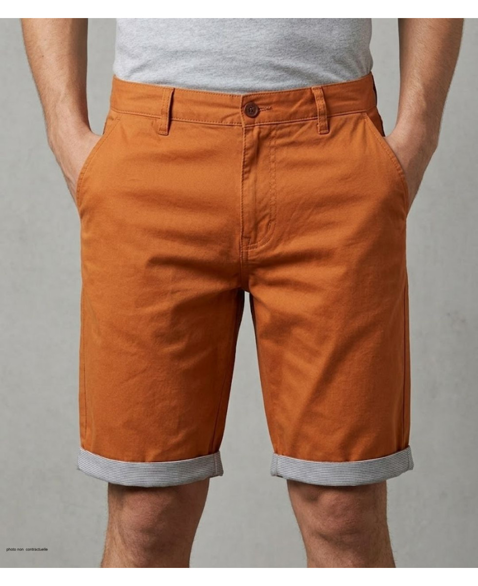 Bermuda uni en coton pour homme de la marque CHALLENGER modèle IBIZA2 coloris orange de face avec finitions revers contrastés.