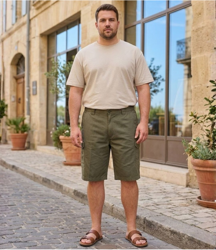 Bermuda cargo multipoches CHALLENGER ICARE - Short coton canvas marron