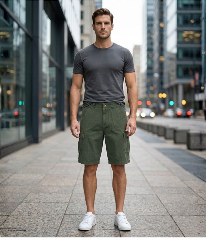 Bermuda Homme WINCHESTER IDAHO1 Vert Olive Cargo Multi-poches