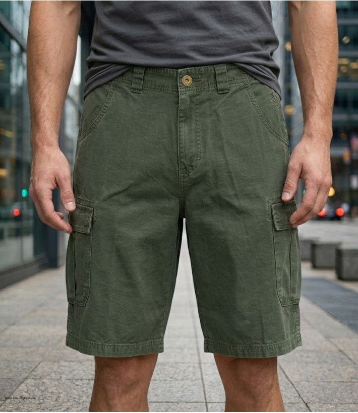 Bermuda cargo pour homme de marque WINCHESTER modèle IDAHO1 de couleur vert olive avec poches latérales à rabat.