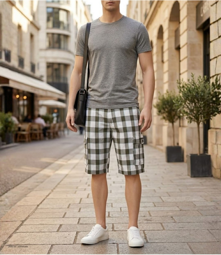 Bermuda Homme WINCHESTER IDRA1B Blanc à Carreaux en Coton