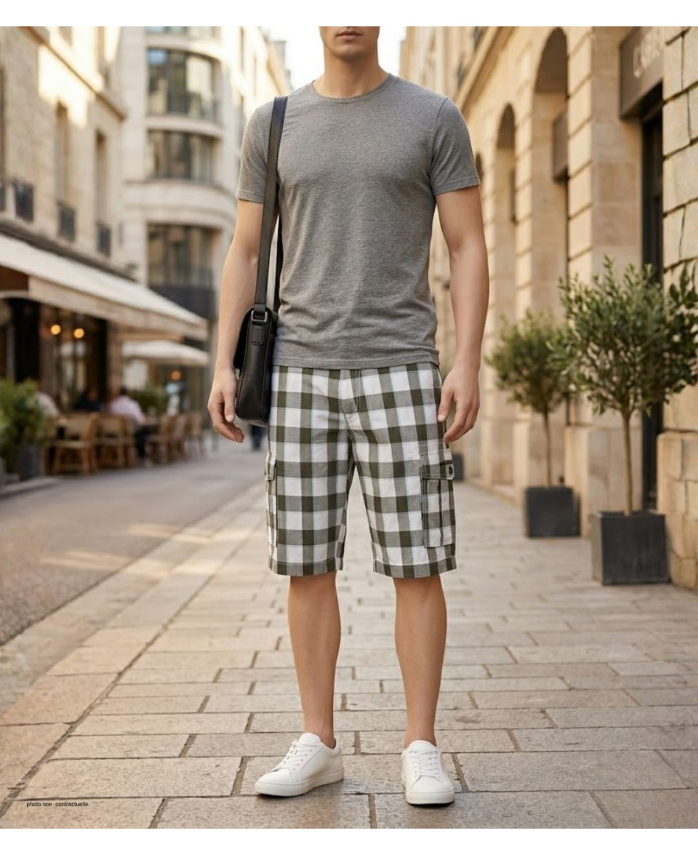 Bermuda Homme WINCHESTER IDRA1B Blanc à Carreaux en Coton