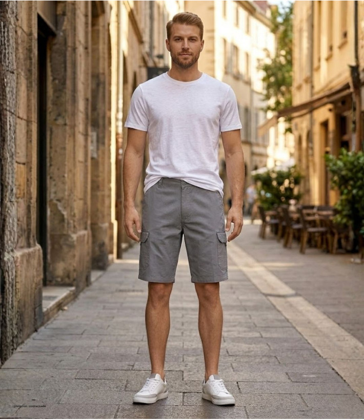 Bermuda Homme CHALLENGER INCA2 Gris Cargo Taille Élastique