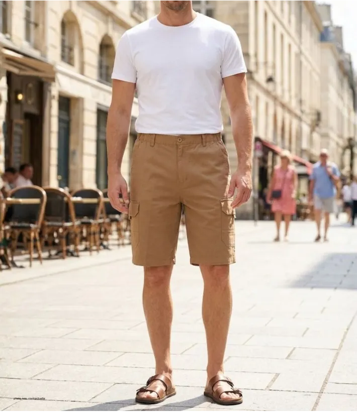 CHALLENGER INCA3 : Bermuda homme camel à taille élastique confort