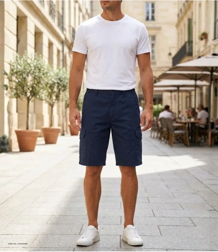 CHALLENGER INCA5 : Bermuda homme marine à taille élastiquée