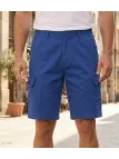 Bermuda pour homme CHALLENGER modèle INCA coloris bleu indigo en coton léger avec poches cargo et taille élastique confortable.