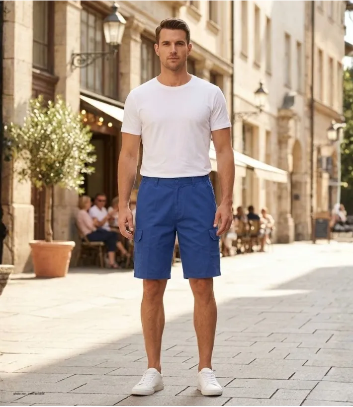 CHALLENGER INCA : Bermuda homme bleu indigo à taille élastiquée