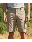 Bermuda extensible pour homme CHALLENGER modèle INDIANA1 coloris beige en toile canvas stretch avec poches de cuisse à soufflet.