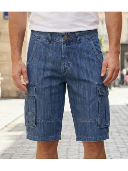 WINCHESTER INDIGO1 : Bermuda en jean homme bleu stone cargo