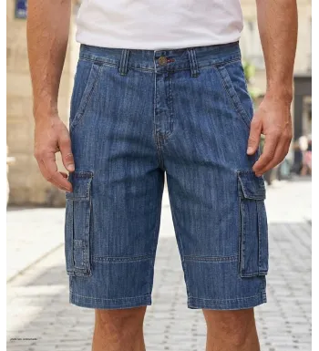 WINCHESTER INDIGO1 : Bermuda en jean homme bleu stone cargo