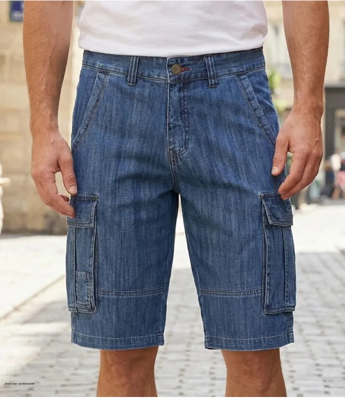 WINCHESTER INDIGO1 : Bermuda en jean homme bleu stone cargo