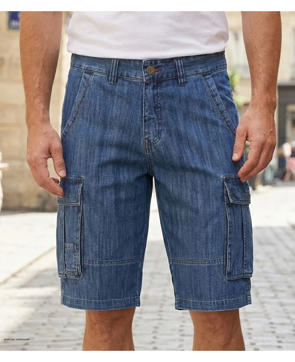 WINCHESTER INDIGO1 : Bermuda en jean homme bleu stone cargo