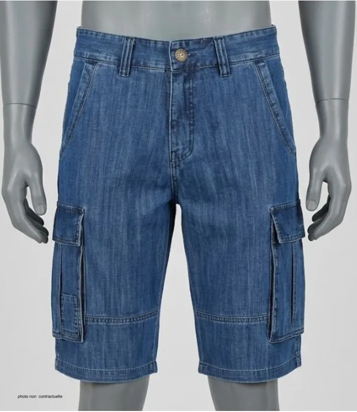 WINCHESTER INDIGO1 : Bermuda en jean homme bleu stone cargo