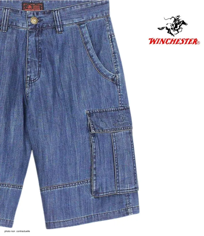 WINCHESTER INDIGO1 : Bermuda en jean homme bleu stone cargo